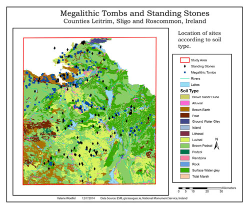GIS model of soils, tombs and standing stones.